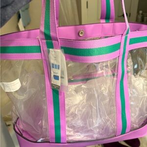 Pink & Green Clear Stripe Tote Bag - Women's Transparent Shopper